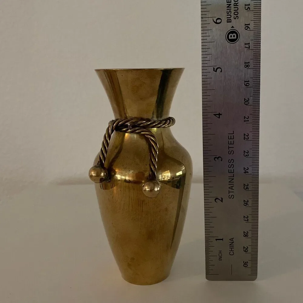 Vintage Solid Brass Bud Vase with Decorative Rope Tie Detail Gold‎ 5.5 Inch - Picture 4 of 6